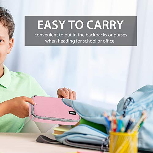 ProCase Estuche Escolar de Gran Capacidad, Bolsa de Lápiz Portable Estuche Organizador para Material Papelería con Cremallera Doble para Hombre Mujer Estudiante en Escuela Oficina –Rosado