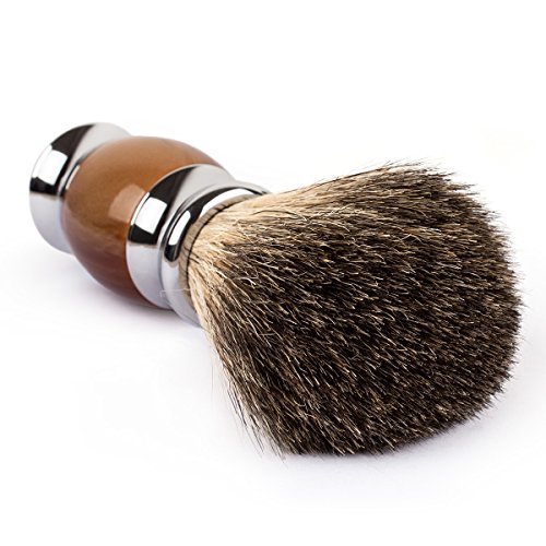 QShave - Brocha de afeitar, 100% pelo de tejón auténtico y puro y mango de resina plástica, hecha a mano, -