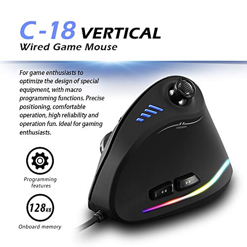 Ratón vertical para juegos con cable con Rocker, 11 botones programables, 10000 DPI ajustable, para juegos FPS de PC, MAC, USB, negro