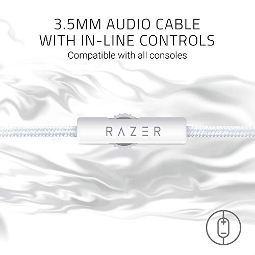 Razer Kraken Auriculares Gaming con cable para juegos multiplataforma para PC, PS4, Xbox One & Switch, Diafragma 50 mm, Cable de 3.5mm con controles de línea, Mercury / Blanco