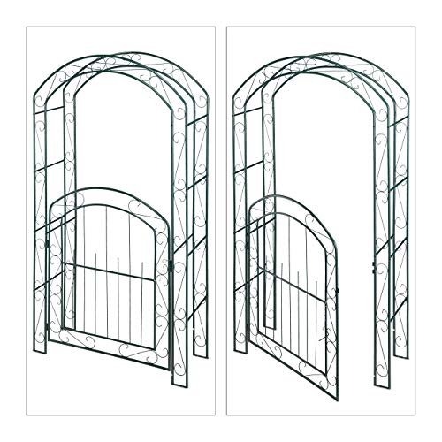 Relaxdays, Verde Arco con Puerta para Rosas, Soporte para trepadoras, Metal, Resistente, 215 x 115 x 43 cm