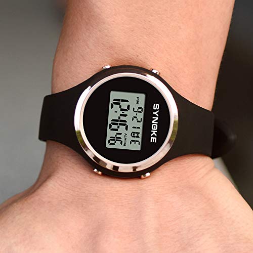 Relojes Digital Deportivo Multifunción Relojes Calendario Alarma Relojes Silicona para Mujeres Niñas, Negro