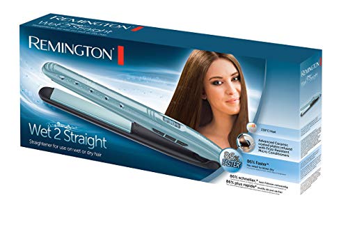 Remington Wet 2 Straight S7300 Plancha de Pelo, Cerámica, Digital, para el Cabello Seco y Húmedo, Azul Claro