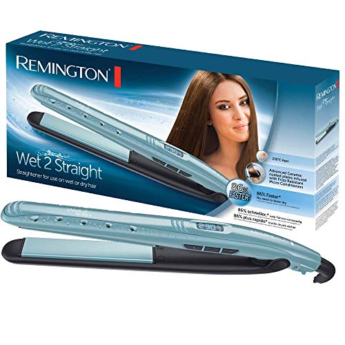 Remington Wet 2 Straight S7300 Plancha de Pelo, Cerámica, Digital, para el Cabello Seco y Húmedo, Azul Claro