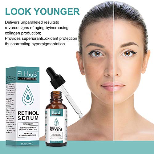 Retinol Serum – 2,5% retinol contenido Sistema con Vitamin C & Vegan ácido hialurónico – Reparación Piel, Cicatriz, Mancha Oscura, Línea Fina y Arrugas para Cara y Piel