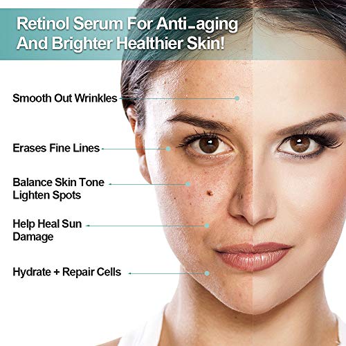 Retinol Serum – 2,5% retinol contenido Sistema con Vitamin C & Vegan ácido hialurónico – Reparación Piel, Cicatriz, Mancha Oscura, Línea Fina y Arrugas para Cara y Piel