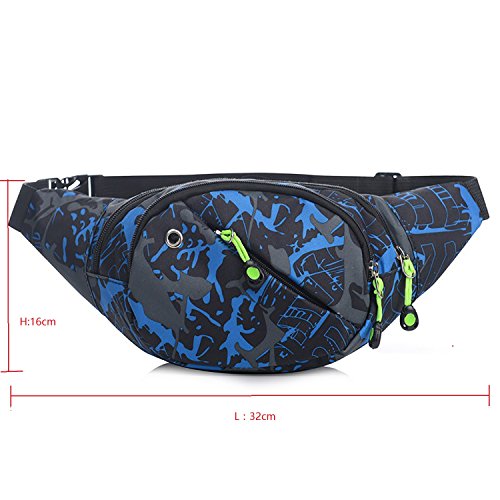 Riñonera lienzo 3-zipper Fanny Pack cintura bolsa con correa ajustable para correr Fitness ciclismo senderismo viajes Camping deportes (Blu)