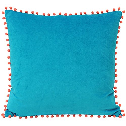 Riva Home - Funda cojín Modelo Velvet Pompom (45x45cm) (Azul Verdoso/Coral)