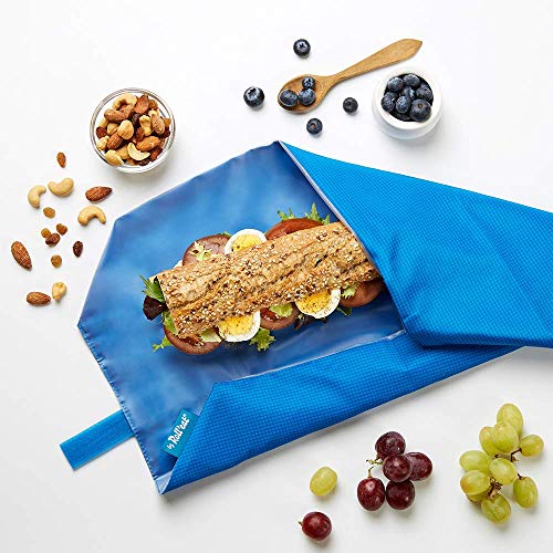 Roll'eat - Boc'n'Roll Active - Bolsa Merienda Porta Bocadillos Ecológica y Reutilizable sin BPA | Funda Bocadillo con Cierre Fácil Ajustable (Azul)