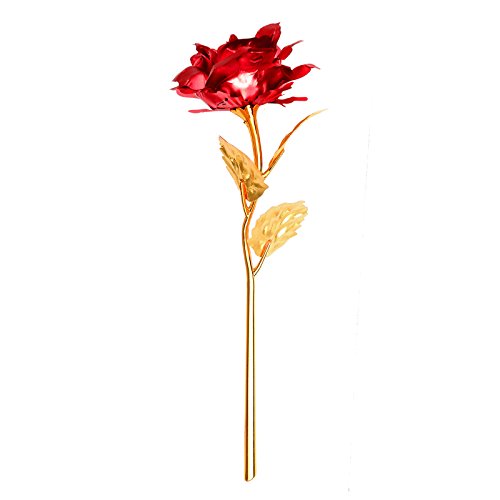 Rosa 24 K chapado en oro rosa flor con caja de regalo mejor regalo para el día de San Valentín Día de la madre Navidad cumpleaños dorado/rojo/morado/azul (Rojo)