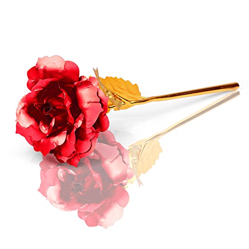 Rosa 24 K chapado en oro rosa flor con caja de regalo mejor regalo para el día de San Valentín Día de la madre Navidad cumpleaños dorado/rojo/morado/azul (Rojo)