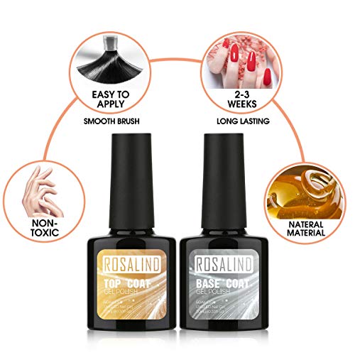 ROSALIND Base y Top Coat Semipermentes, Esmaltes Semipermanentes de Uñas en Gel UV LED Gel Soak Off Manicura 10ml