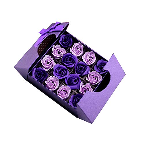 Ruiting Ramo de Flores de jabón con la Caja de Embalaje púrpura perfumado Rosa para el Día de San Valentín Rose jabón en Caja de Regalo