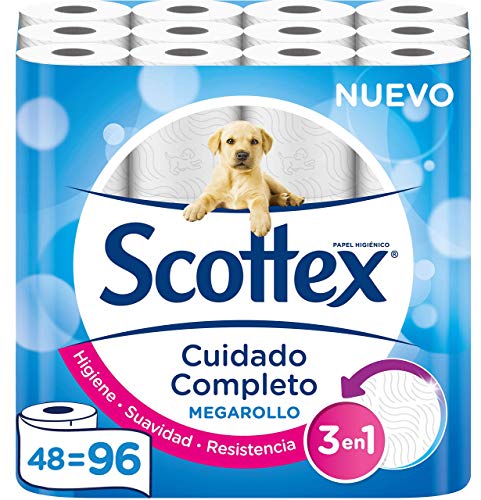 Scottex Megarollo Papel Higiénico, 48 Megarollos (equivale a 96 rollos estándar)