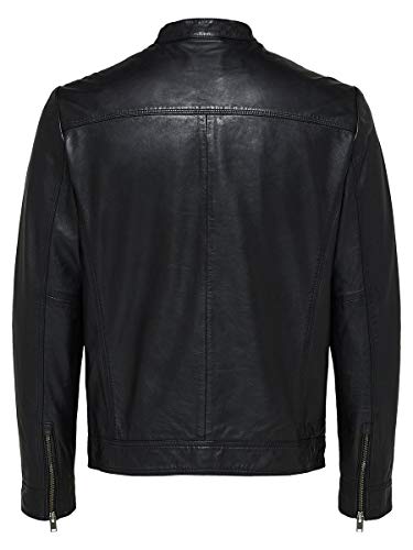 SELECTED HOMME Slh C-01 Classic Leather Jacket W Noos Chaqueta, Negro (Black), Large para Hombre