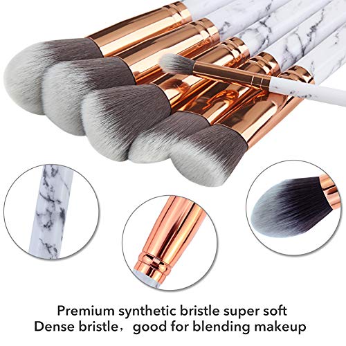 Set de brochas de maquillaje DUAIU 15Pcs Brochas Maquillaje Profesional Premium Sintético Pinceles Sombra de ojos Corrector Crema para cejas En polvo Mezcla con bolsa de cosméticos de mármol