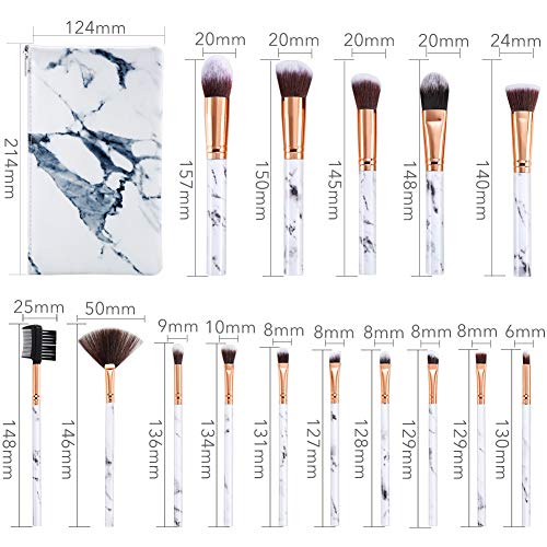 Set de brochas de maquillaje DUAIU 15Pcs Brochas Maquillaje Profesional Premium Sintético Pinceles Sombra de ojos Corrector Crema para cejas En polvo Mezcla con bolsa de cosméticos de mármol