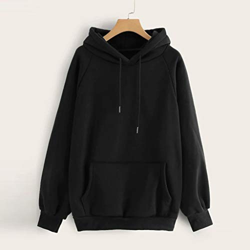 SHOBDW Liquidación Venta Moda para Mujer Sudadera con Capucha Pullover Blusa con Bolsillo Sólido Flojo 2019 Otoño Invierno Manga Larga para Mujer Tops (M, Negro)