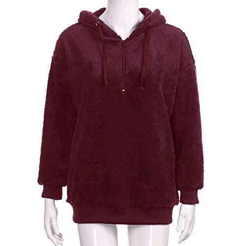 SHOBDW Liquidación Venta Mujer Sudadera con Capucha Suelta Tallas Grandes Jersey de Mujer Jersey otoño Invierno Manga Larga Remata Abrigo cálido(Vino Rojo,S)