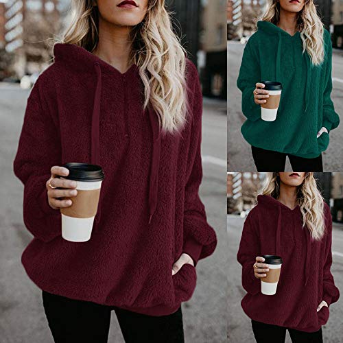 SHOBDW Liquidación Venta Mujer Sudadera con Capucha Suelta Tallas Grandes Jersey de Mujer Jersey otoño Invierno Manga Larga Remata Abrigo cálido(Vino Rojo,S)