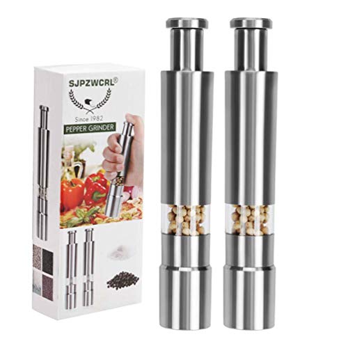 Sjpzwcrl Pepper Grinder, Molinillo de Pimienta de Acero Inoxidable Molinillo de Sal Duradero Operación de una Mano Molinillo de Sal Salt Mill 2 (Pepper Grinder 2 Pack)