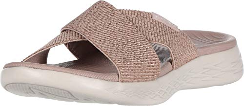 Skechers On-The-go 600, Sandalias de Punta Descubierta para Mujer, Rosa (Rose Gold Textile Rsgd), 38 EU