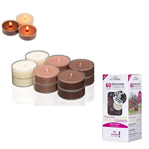 Smart-Planet® Candles Ambiente - Set de 60 en el dispensador de fragancia de vainilla Tealight con un largo tiempo de combustión Tealight fragancia de vainilla en una cáscara transparente