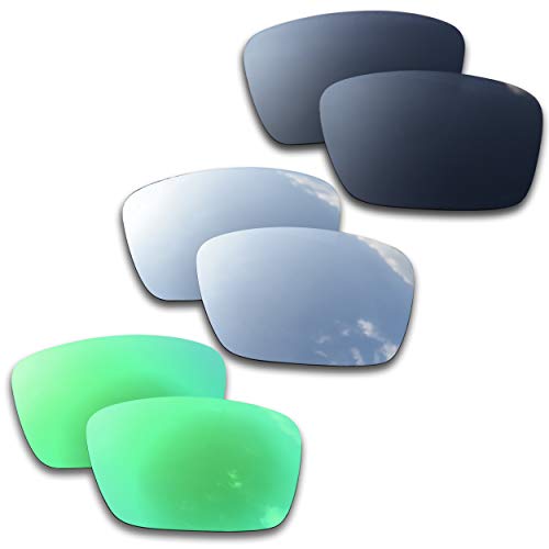 SOODASE Para Oakley Fuel Cell Gafas de sol Negro/Plata/Verde Lentes de repuesto polarizadas