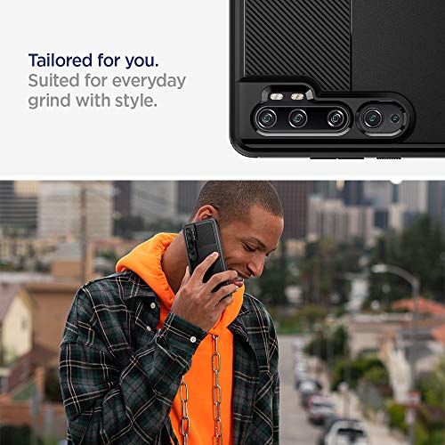 Spigen, Funda para Xiaomi Mi Note 10 / Mi Note 10 Pro, [Rugged Armor] Absorción de Choque Resistente y diseño de Fibra de Carbono [Compatible con Carga Inalámbrica] - [Negro Mate] ACS00603