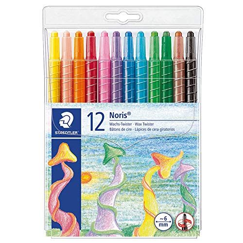 Staedtler Noris Club 221 NWP12, Lápices de cera giratorios, Estuche con 12 ceras de colores surtidos