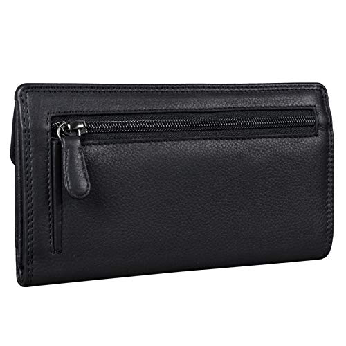 STILORD 'Gloria' Billetera de Piel Mujer RFID Bloqueo Vintage Cartera para Señora Monedero con 14 Tarjetas Billetes y Monedas con Caja de Regalo, Color:Negro