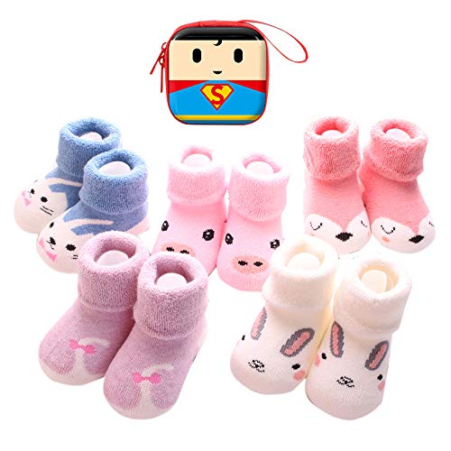 Sweetneed 6 Pares Calcetines Recien Nacido niño Calcetines de recién nacido Calcetines bebe niña Invierno 0-36 Meses Monedero Infantil de Dibujos Animados (Cartoon, S)