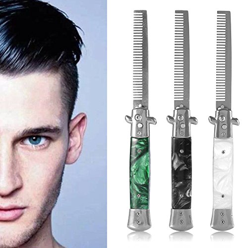 Switchblade Peine, peine de cabeza de aceite, Peine de navaja, Peine Plegable, peine de bolsillo para hombres, plegable que mira el cepillo de botón automático Peine plegable multiuso