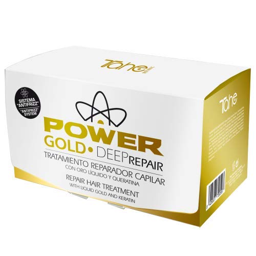 Tahe Repair Power Gold Mask Reparador Capilar Antiencrespamiento con Oro Líquido y Keratina con Sistema Anti-Frizz Tratamineto para el Pelo que Aportan Brillo y Suavizan el Cabello, 6x10 ml