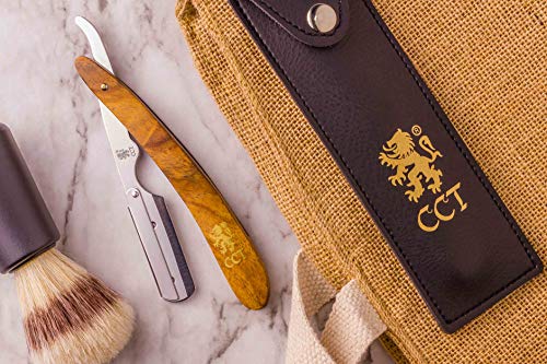 The Cambridge Cutthroat®, Kit de Navaja Afeitar con Bloqueo Pivotante – Navaja Afeitar Barbero para Hombre, Funda de Viaje y Bolsa de Algodón – Accesorios Hombre para un Aseo Perfecto