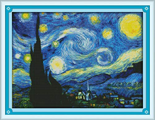 The Starry Night of Van Gogh - Juego de punto de cruz, diseño de punto de cruz, diseño de DMC 14CT picture printed