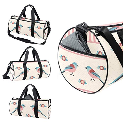 TIZORAX Teo Birds con Floral Gym Duffle Bag Drum Tote Fitness Travel Bag Rooftop Rack Bag