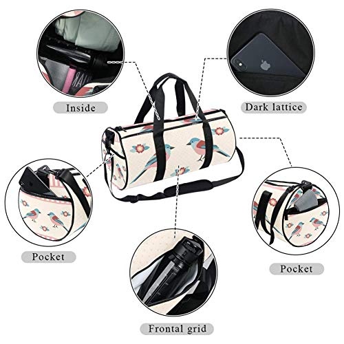 TIZORAX Teo Birds con Floral Gym Duffle Bag Drum Tote Fitness Travel Bag Rooftop Rack Bag