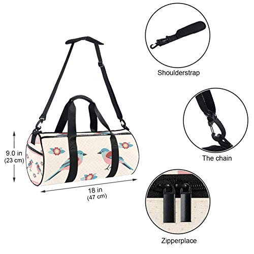 TIZORAX Teo Birds con Floral Gym Duffle Bag Drum Tote Fitness Travel Bag Rooftop Rack Bag