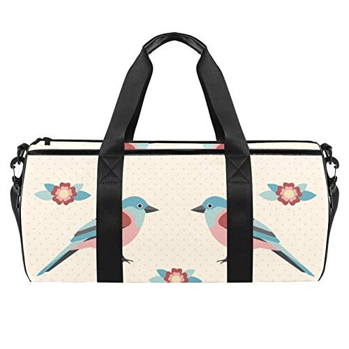 TIZORAX Teo Birds con Floral Gym Duffle Bag Drum Tote Fitness Travel Bag Rooftop Rack Bag