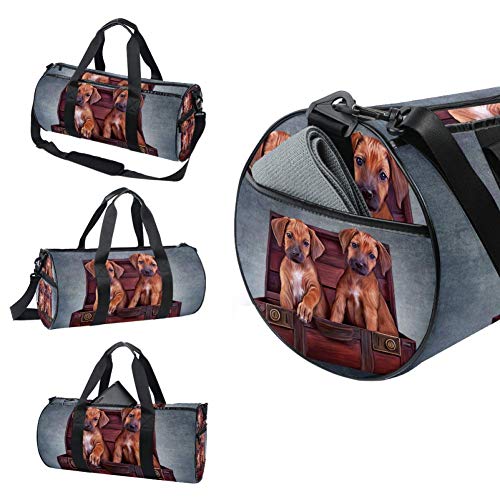 TIZORAX Teo Puppies en una caja de madera vintage gimnasio bolsa de lona bolsa de viaje bolsa de fitness bolsa de viaje en la azotea