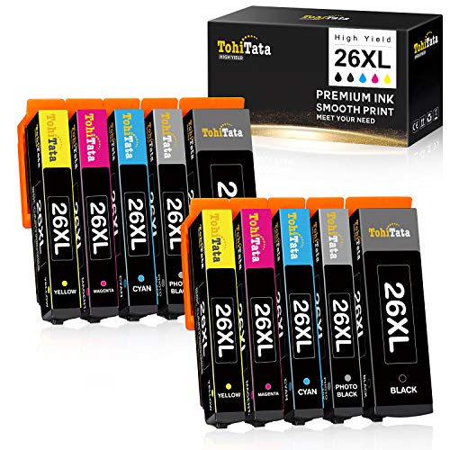 TohiTata 26XL Cartucho de Tinta Reemplazo para Epson 26 XL Compatible con Epson Expression Premium XP-520 XP-610 XP-510 XP-600 XP-700 XP-615 XP-625 XP-720 XP-820 XP-710 XP-620 XP-605 XP-800 XP-810