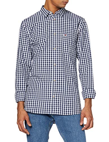 Tommy Hilfiger TJM Overdye Poplin Check Shirt Camisa, Blanco (White/Twilight Navy 0qy), Small para Hombre