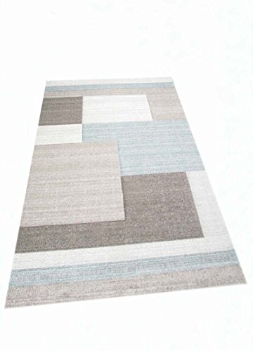 Traum Sala de Estar diseñador Alfombra Alfombra contemporánea alfombras de Pelo bajo con el Color patrón de Diamantes de Recorte de Contorno en Colores Pastel Azul Crema Amarillento Größe 60x110 cm