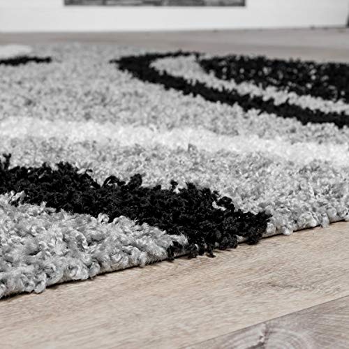 T&T Design Alfombra Shaggy Moderna Pelo Largo Diseño Vigo Gris Negro Crema Al Mejor Precio, Größe:140x200 cm