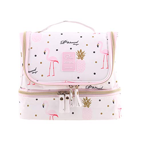 Tuscall Bolsas de Aseo Neceser de Viaje para Mujeres - Neceser para Colgar con Gancho para Hogar Vacaciones Viaje de Negocios Equipaje (Pink Flamingo)