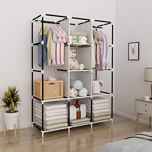 UDEAR Armario de Tela Plegable Ropa Organizador Closet portátil Guardarropa Gris