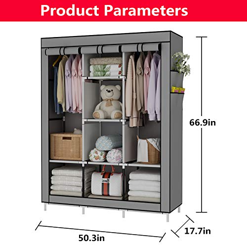 UDEAR Armario de Tela Plegable Ropa Organizador Closet portátil Guardarropa Gris