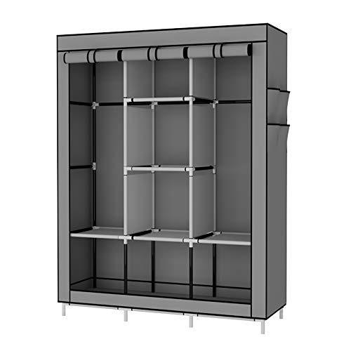 UDEAR Armario de Tela Plegable Ropa Organizador Closet portátil Guardarropa Gris