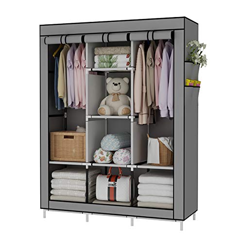 UDEAR Armario de Tela Plegable Ropa Organizador Closet portátil Guardarropa Gris